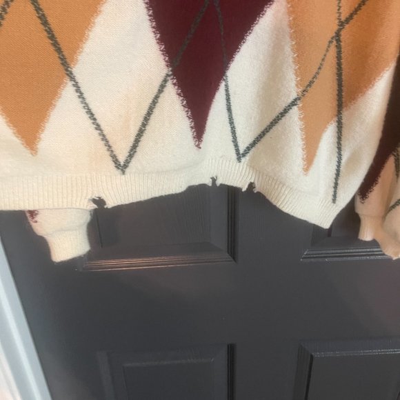 Buckle Gilded Intent Argyle Sweater Cream Sz L - Picture 3 of 6